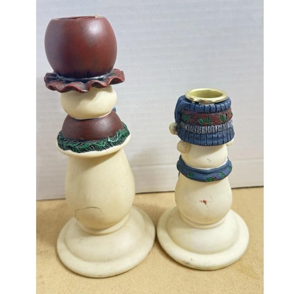 2000 Snowman Family Candle Holders Set‎ of 2 Graduated Sizes Holiday Xmas Y2K